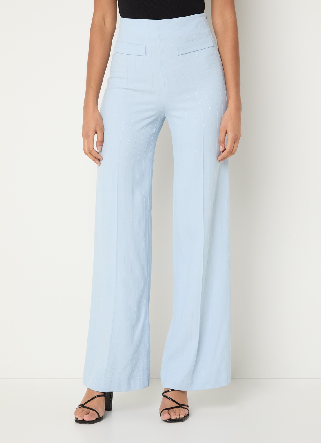 Sandro High waist wide fit pantalon met pailletten - detail 4 lichtblauw
