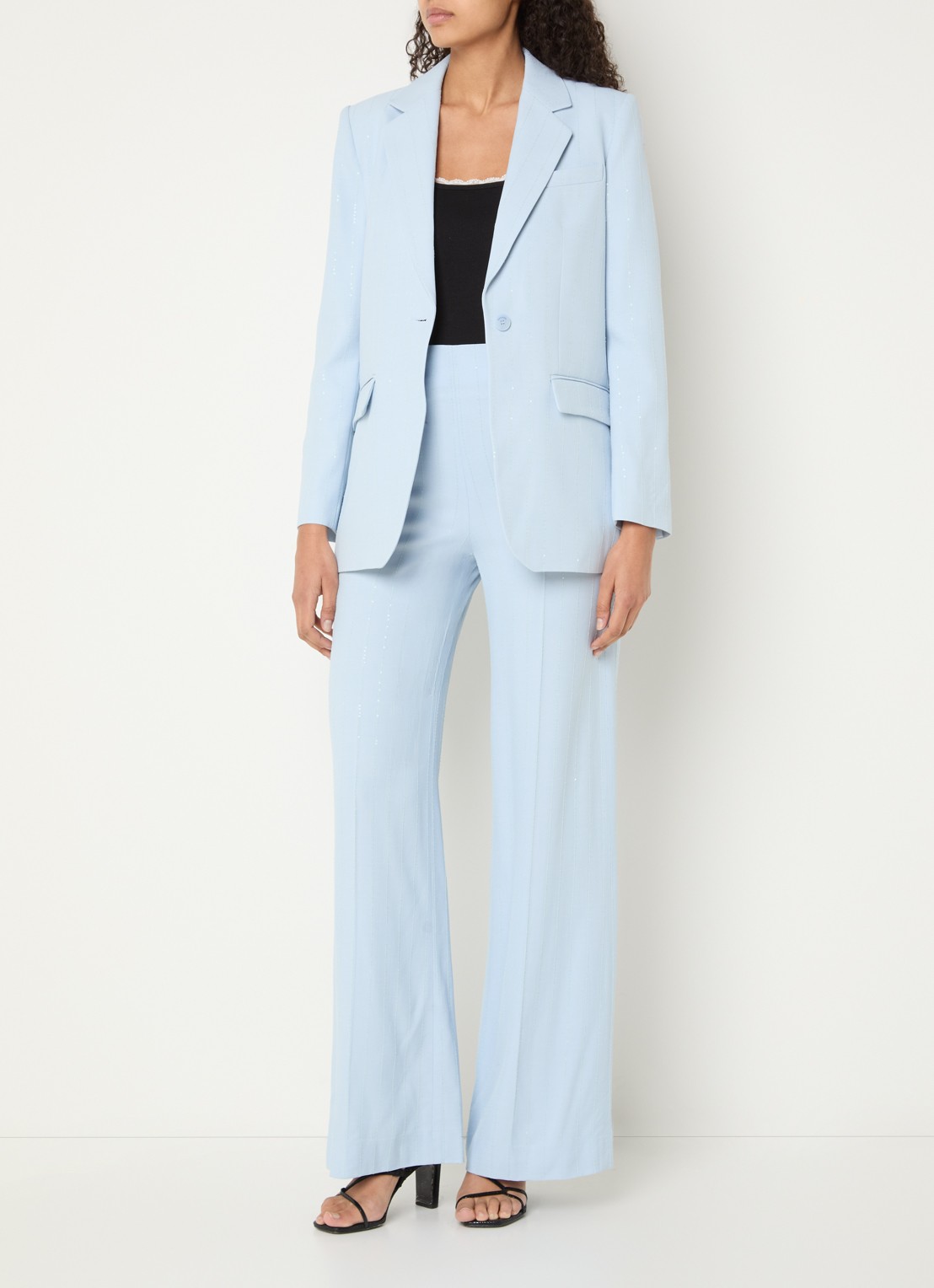 Sandro High waist wide fit pantalon met pailletten - voorkant 3 lichtblauw