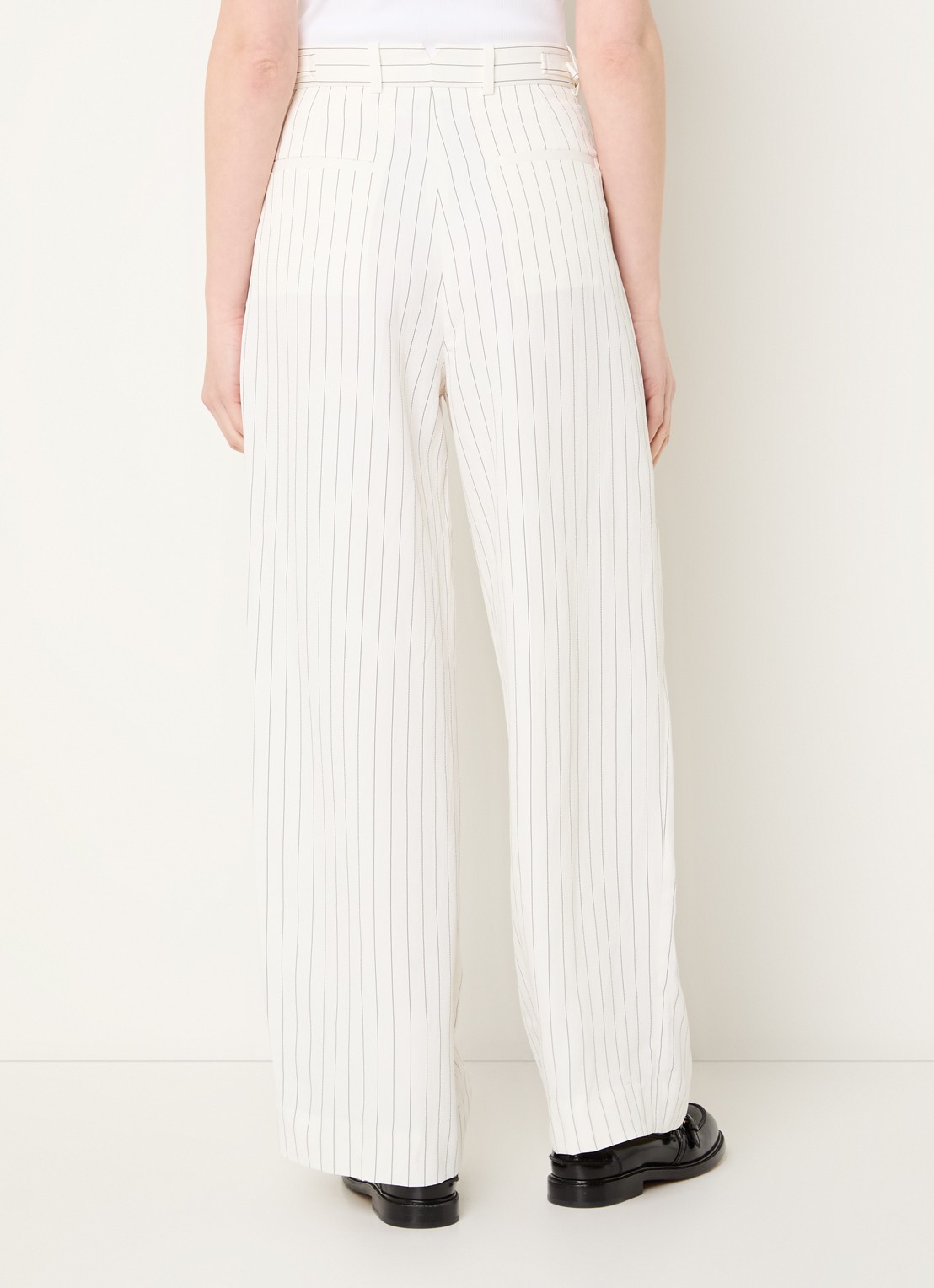 Sandro High waist wide fit pantalon met streepprint - achterkant gebroken wit