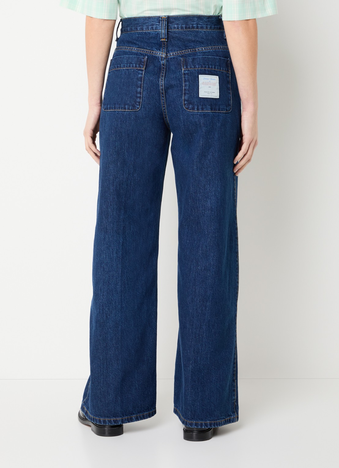 Sandro High waist wide leg jeans met donkere wassing - achterkant donkerblauw