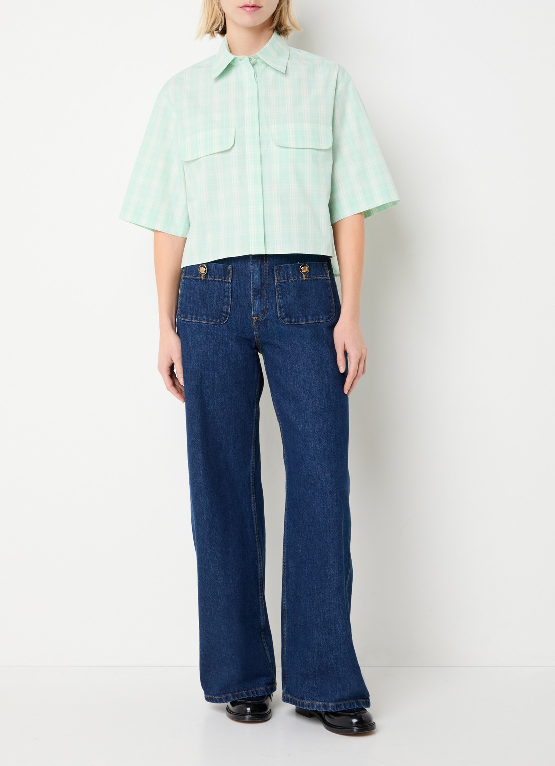 Sandro High waist wide leg jeans met donkere wassing - voorkant 3 donkerblauw