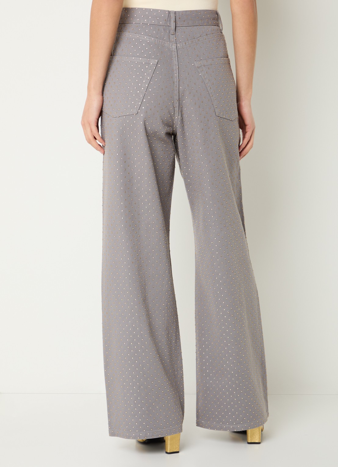 Sandro High waist wide leg jeans met gekleurde wassing en strass - achterkant grijs
