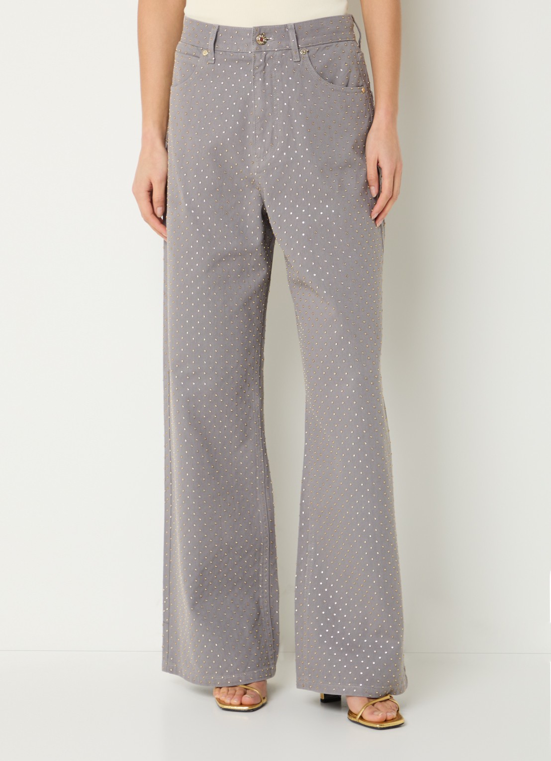 Sandro High waist wide leg jeans met gekleurde wassing en strass - detail 4 grijs