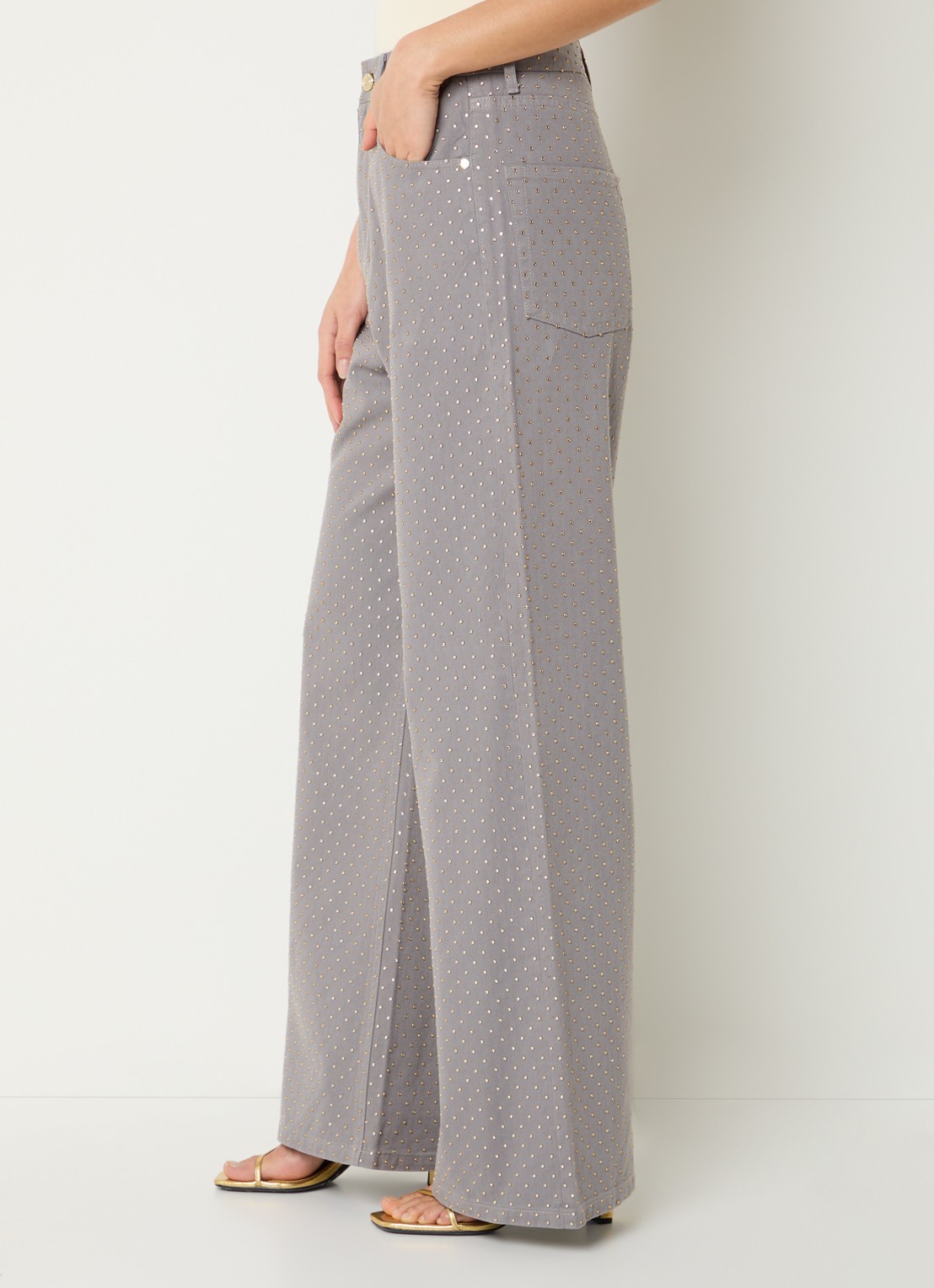 Sandro High waist wide leg jeans met gekleurde wassing en strass - detail 5 grijs