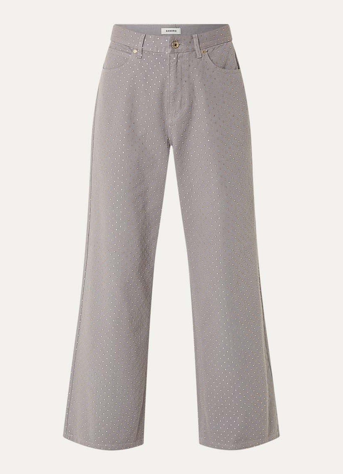 Sandro High waist wide leg jeans met gekleurde wassing en strass - voorkant 2 grijs
