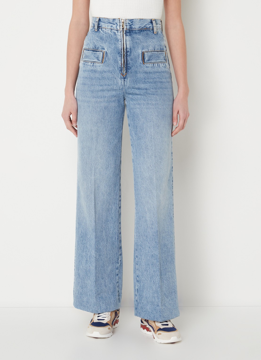 Sandro High waist wide leg jeans met lichte wassing - detail 2 indigo