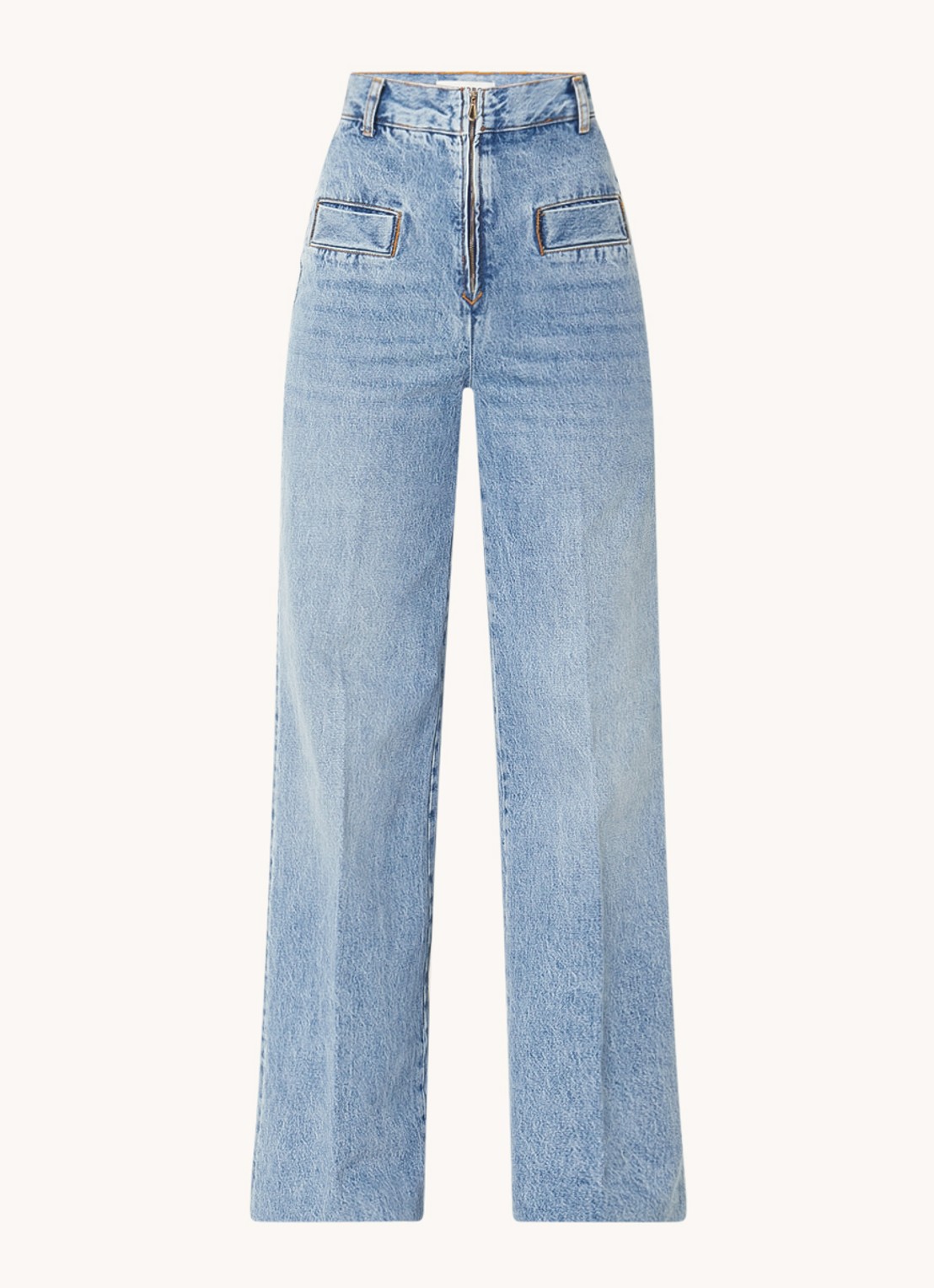 Sandro High waist wide leg jeans met lichte wassing - voorkant 3 indigo