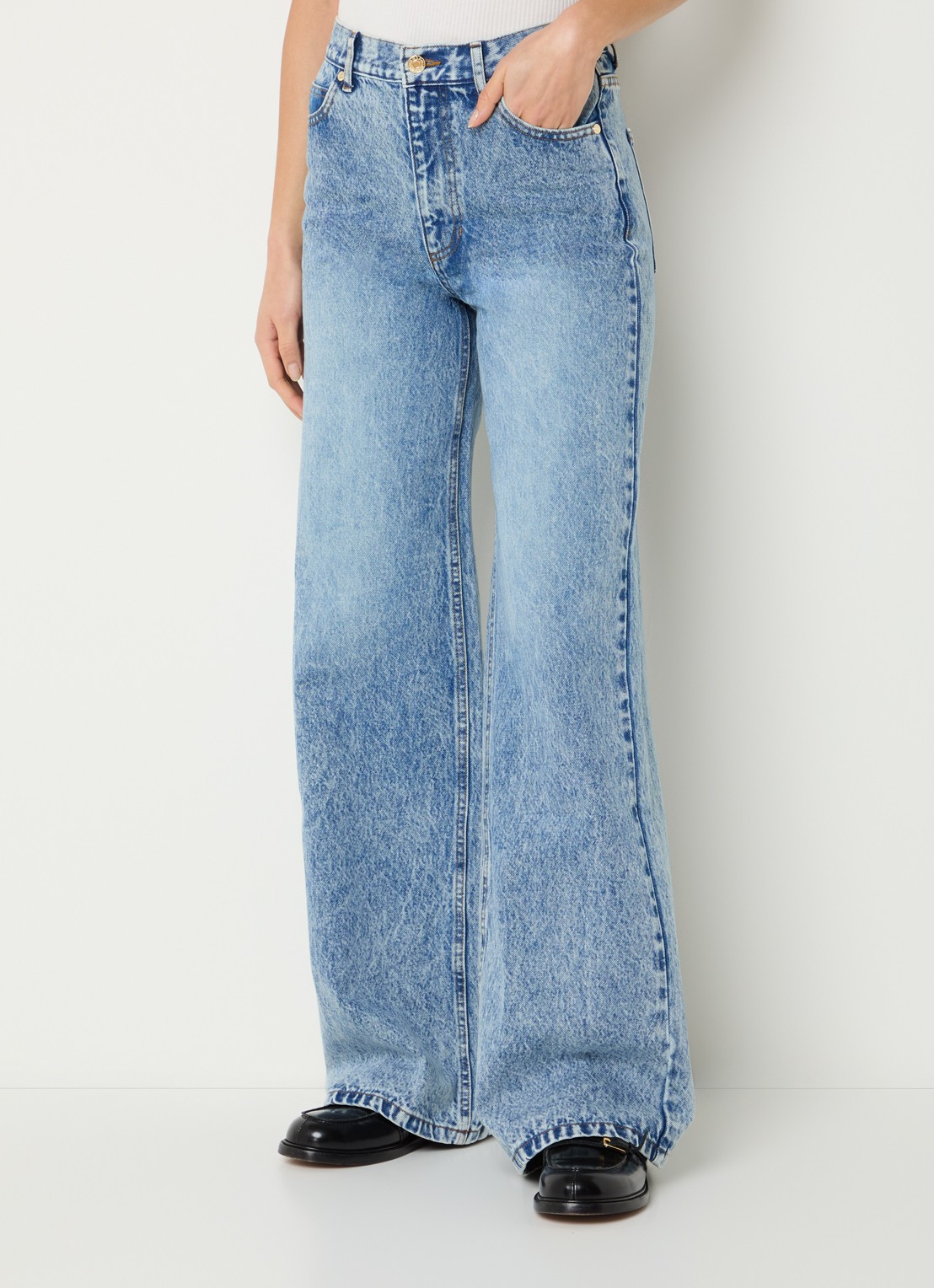 Sandro High waist wide leg jeans met lichte wassing - detail 2 indigo