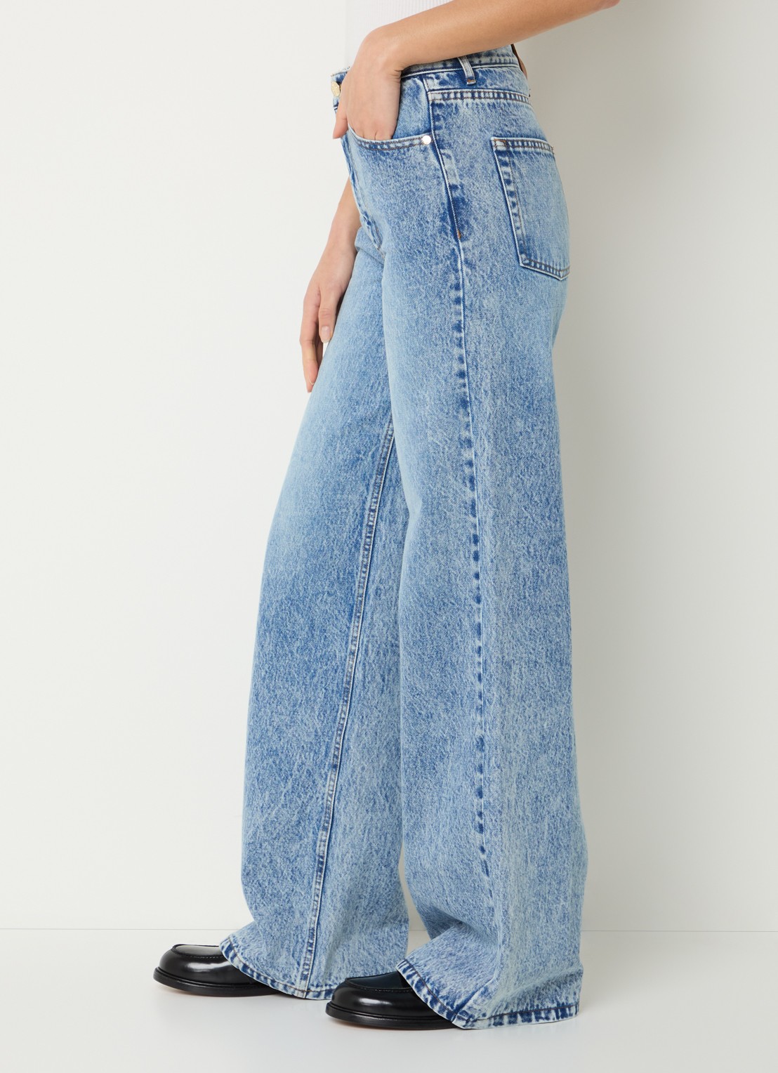 Sandro High waist wide leg jeans met lichte wassing - detail 3 indigo