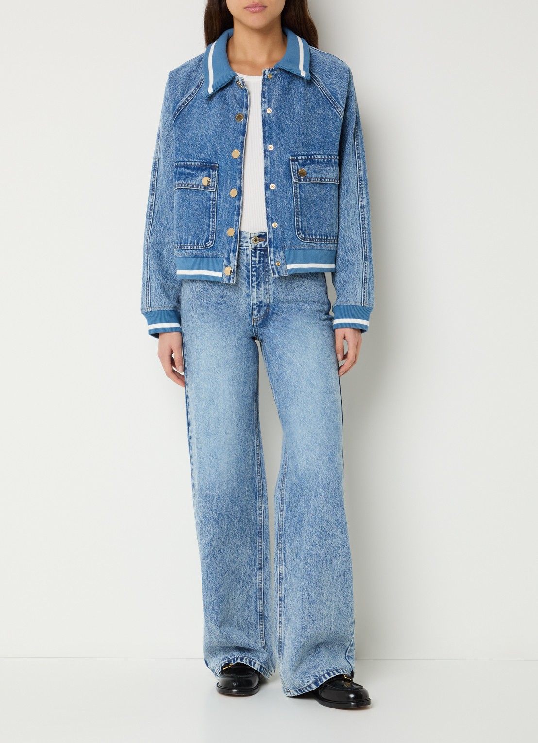 Sandro High waist wide leg jeans met lichte wassing - voorkant 5 indigo
