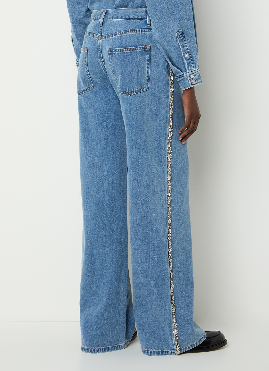 Sandro High waist wide leg jeans met medium wassing en strass - achterkant 5 indigo