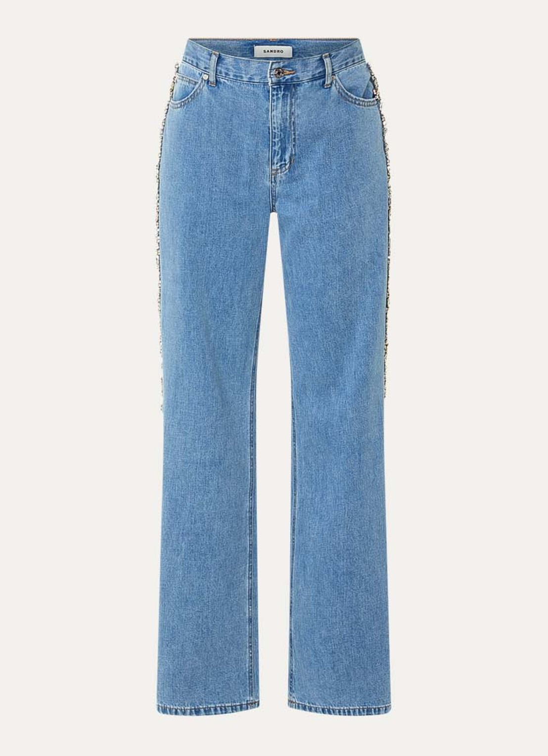 Sandro High waist wide leg jeans met medium wassing en strass - voorkant 3 indigo