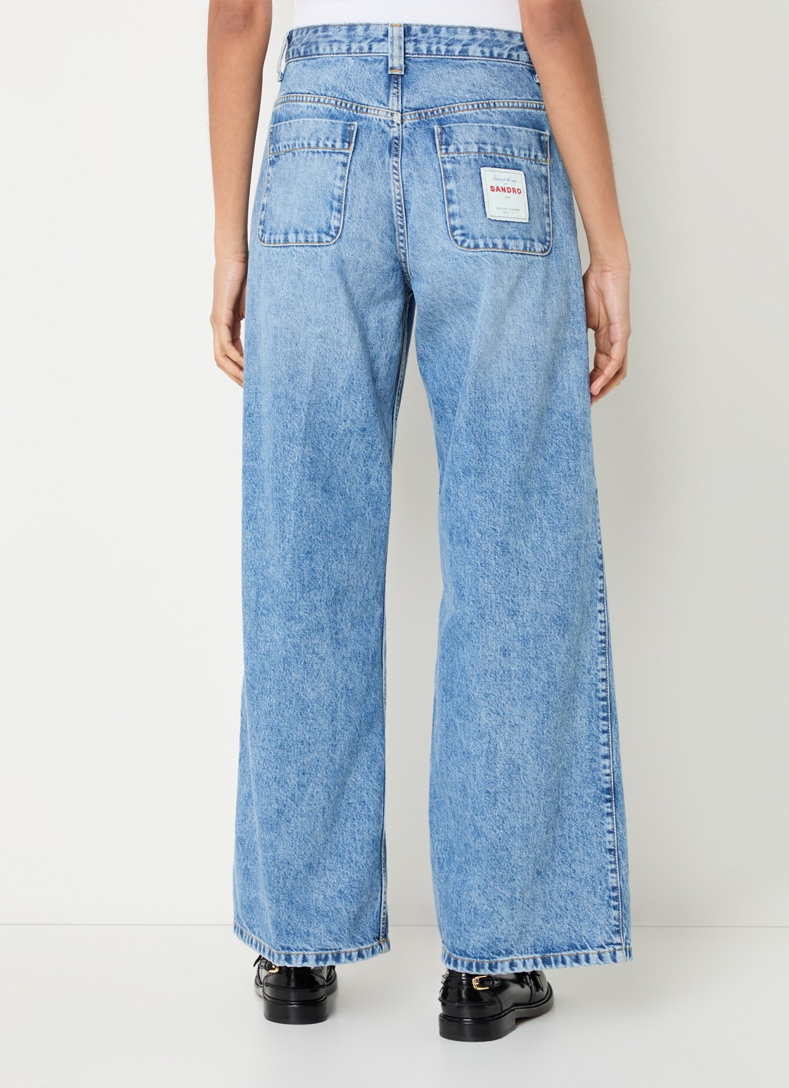 Sandro High waist wide leg jeans met medium wassing - achterkant indigo