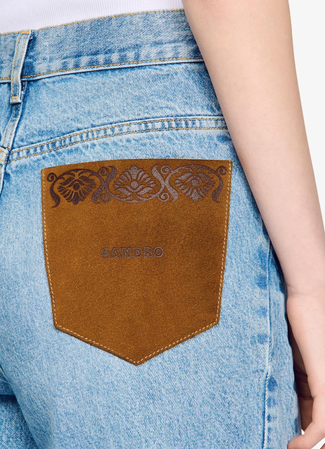Sandro High waist wide leg jeans met steekzakken - detail 5 indigo