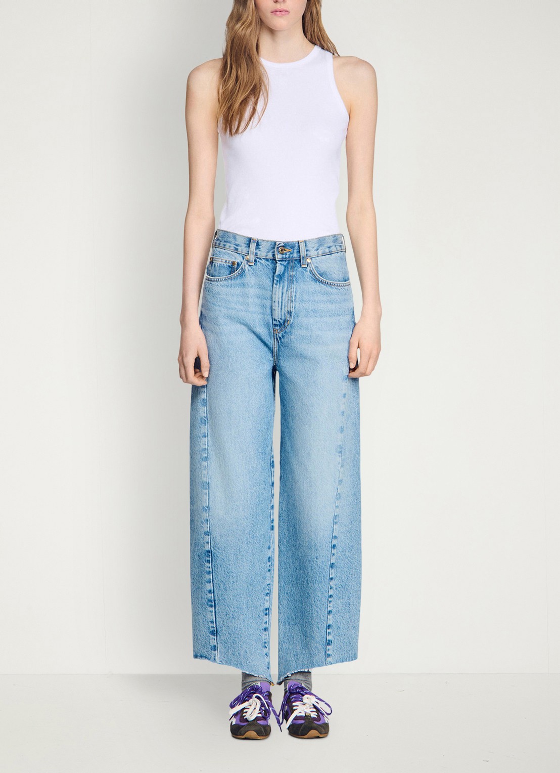 Sandro High waist wide leg jeans met steekzakken - detail 6 indigo