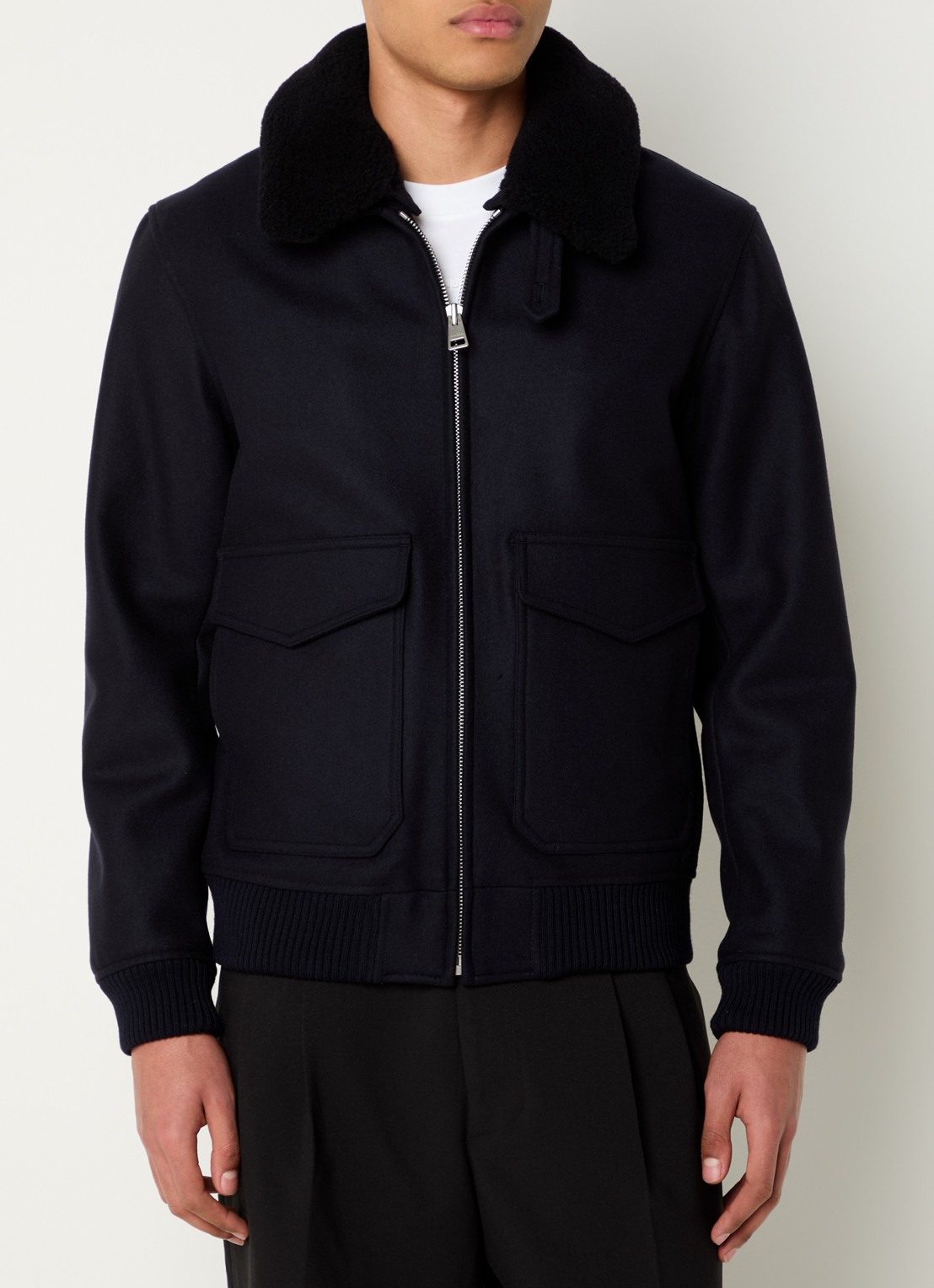 Sandro Jack in kasjmierblend met afneembare kraag - detail donkerblauw