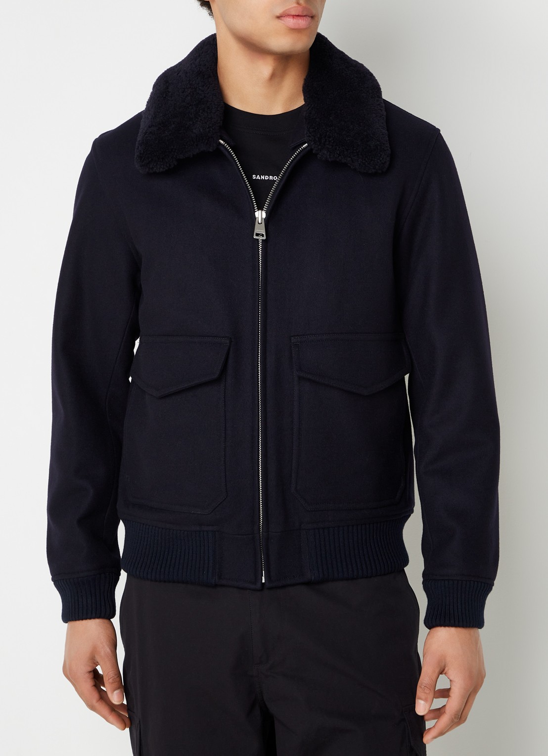 Sandro Jack in wolblend met afneembare kraag - detail 4 donkerblauw