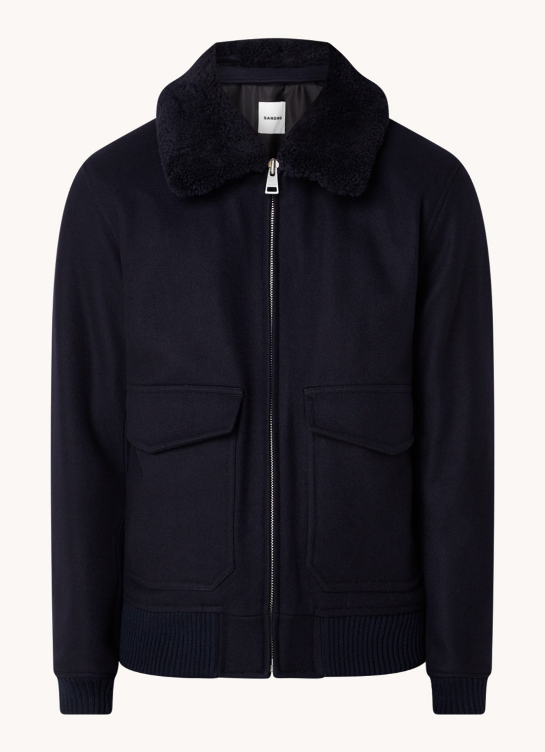 Sandro Jack in wolblend met afneembare kraag - voorkant donkerblauw