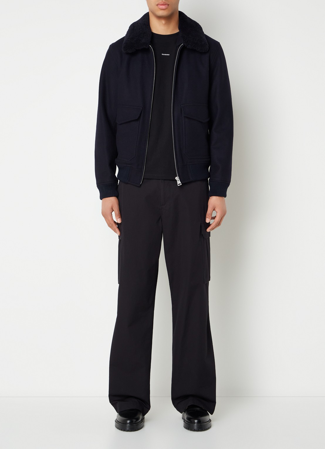 Sandro Jack in wolblend met afneembare kraag - voorkant 2 donkerblauw