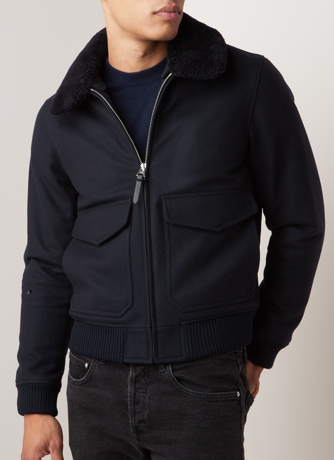 Sandro Jack in wolblend met afneembare teddy kraag - detail 3 donkerblauw