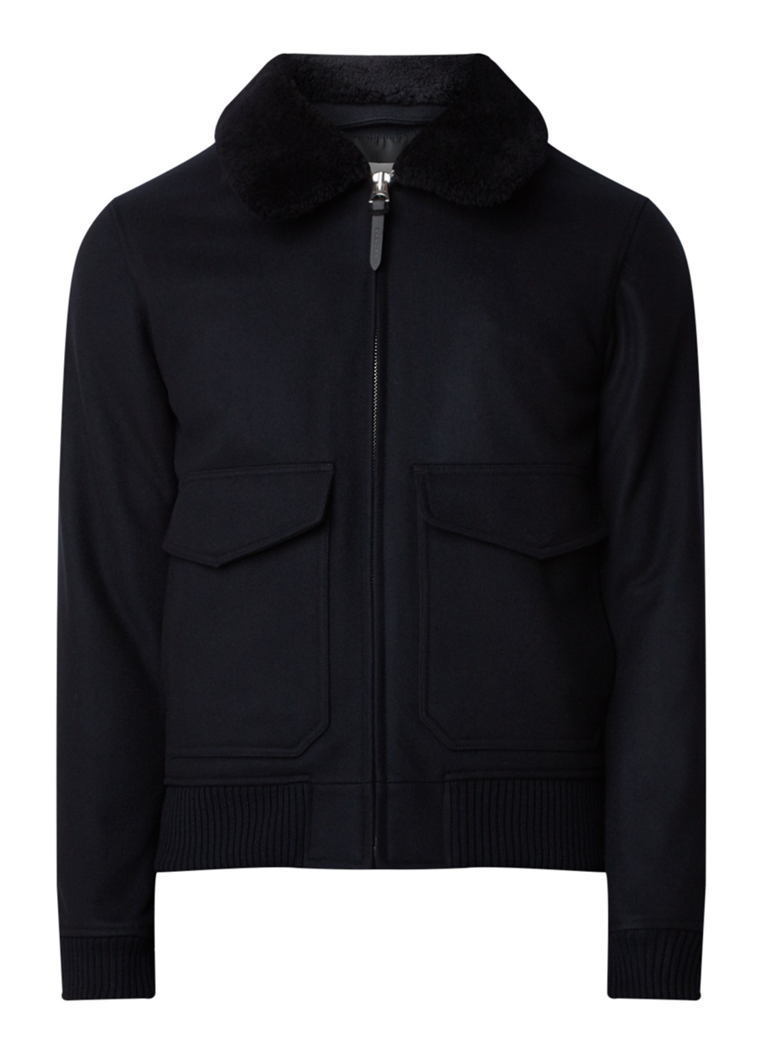 Sandro Jack in wolblend met afneembare teddy kraag - voorkant donkerblauw