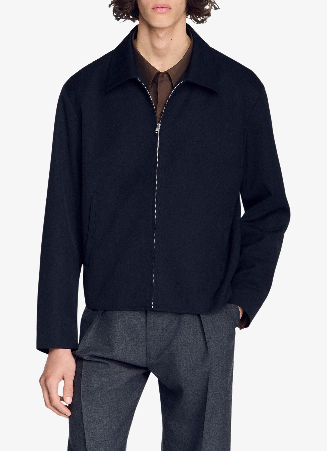 Sandro Jack in wolblend - detail 3 donkerblauw