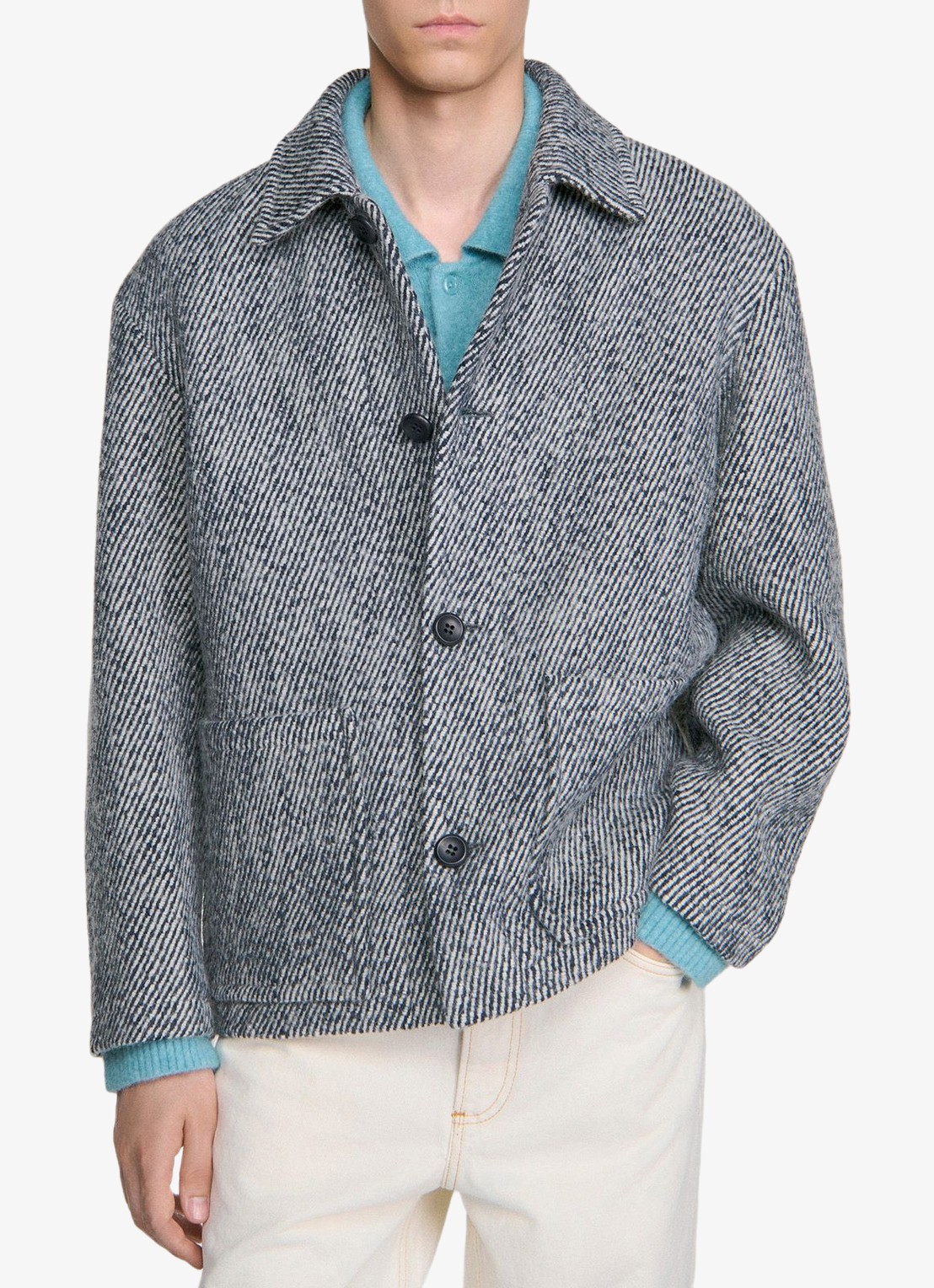 Sandro Jack in wolblend - detail 3 donkerblauw