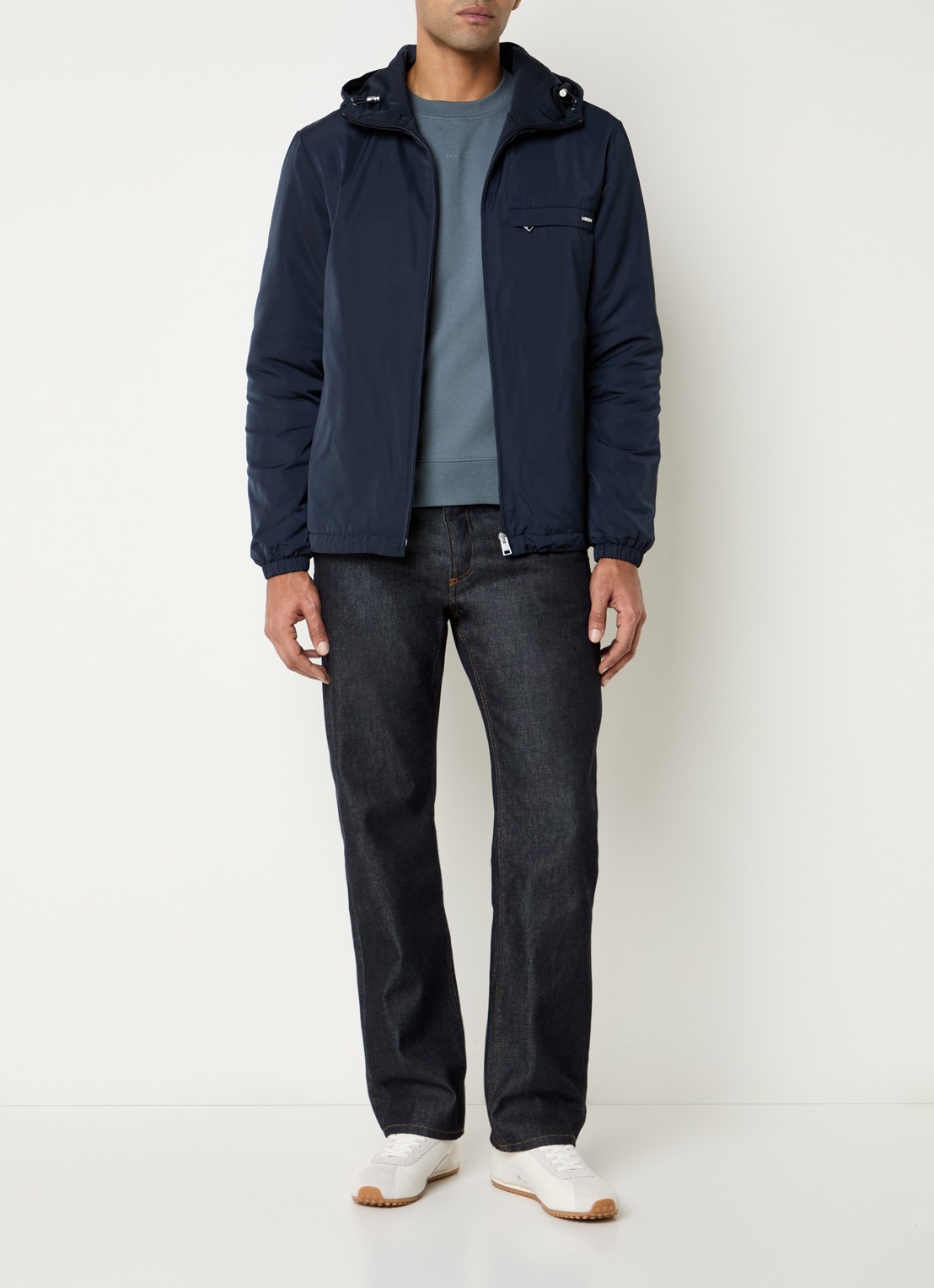 Sandro Jack met capuchon en logo - voorkant 3 donkerblauw
