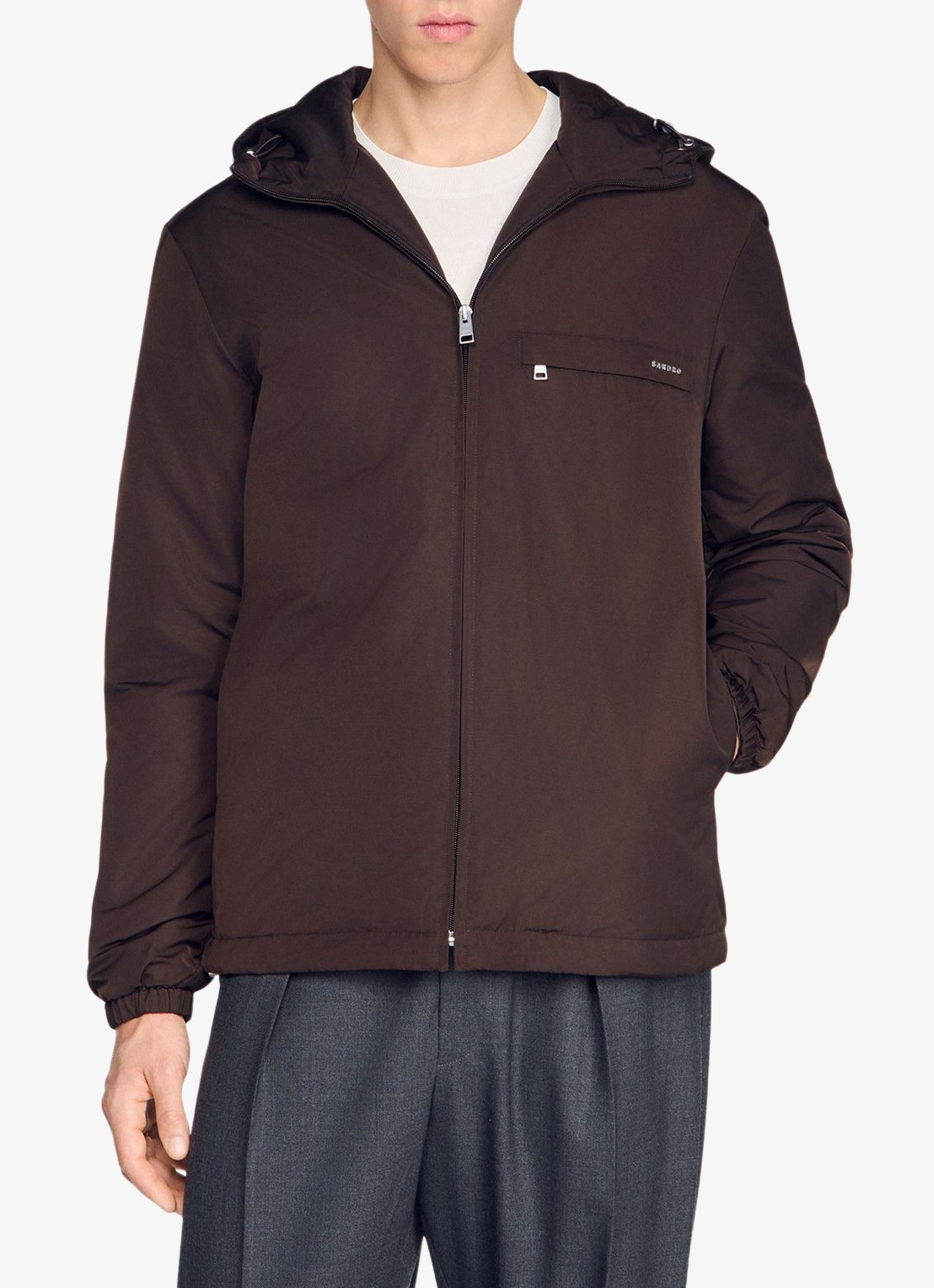 Sandro Jack met capuchon en logo - detail 3 chocoladebruin