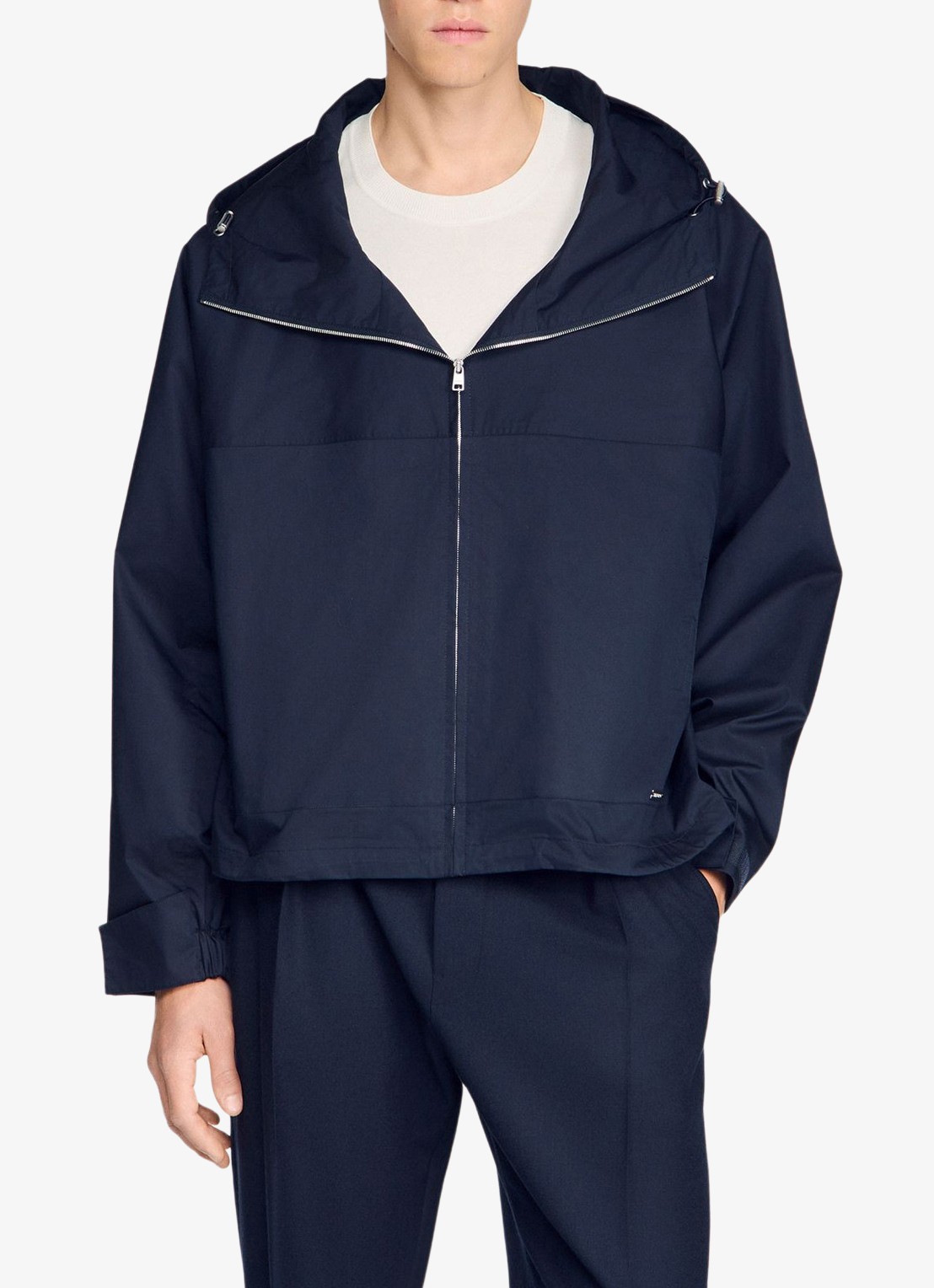 Sandro Jack van katoen met capuchon en opstaande kraag  - detail 4 midnight blue / blauw