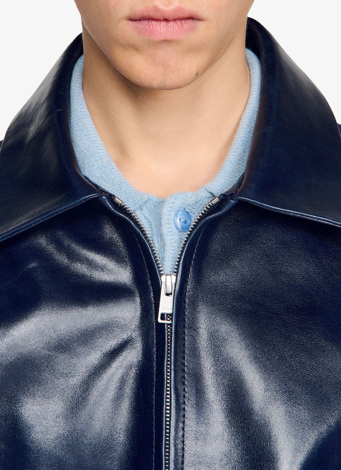 Sandro Jack van leer met steekzakken - detail 4 midnight blue / blauw