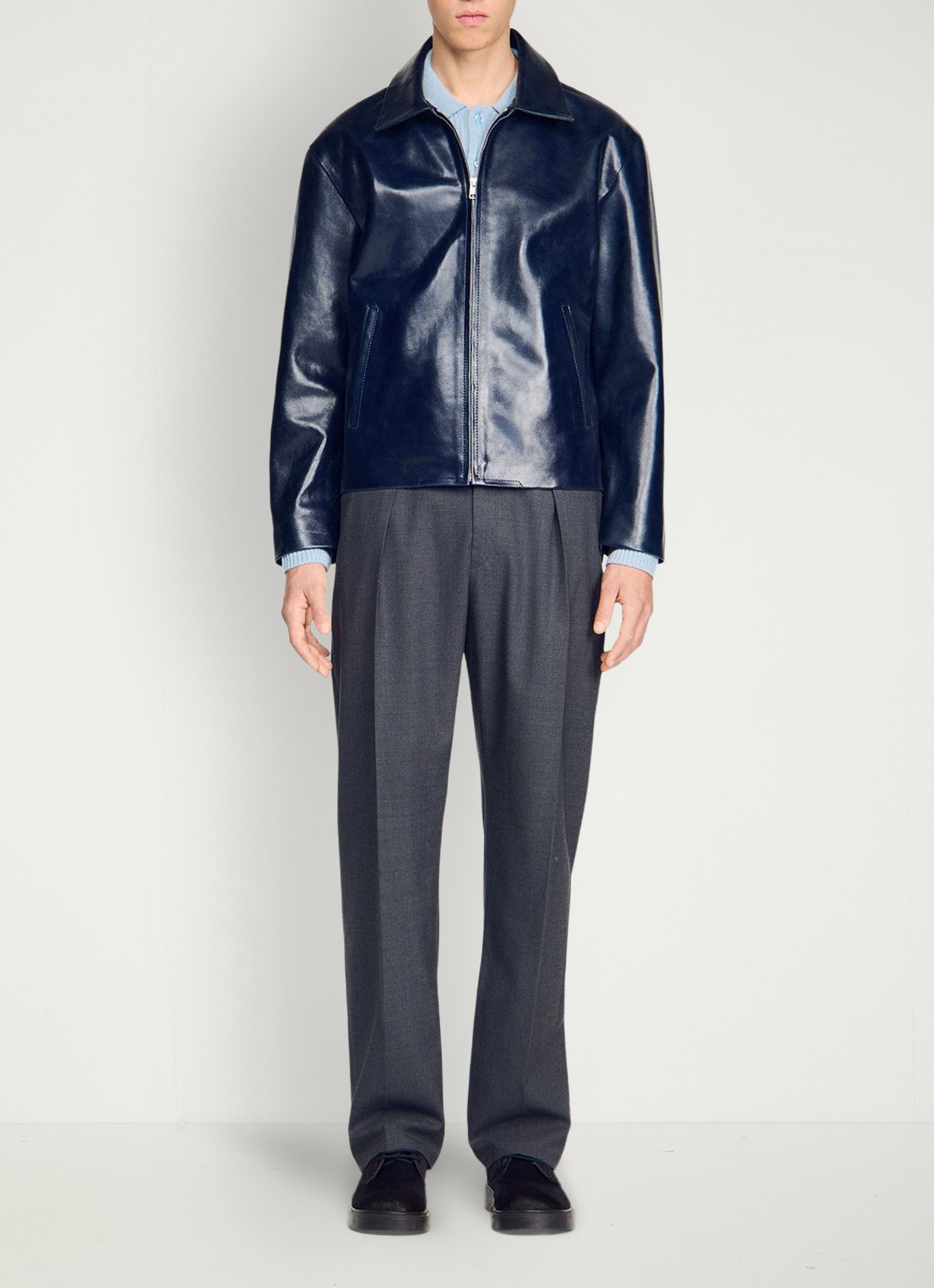 Sandro Jack van leer met steekzakken - detail 5 midnight blue / blauw