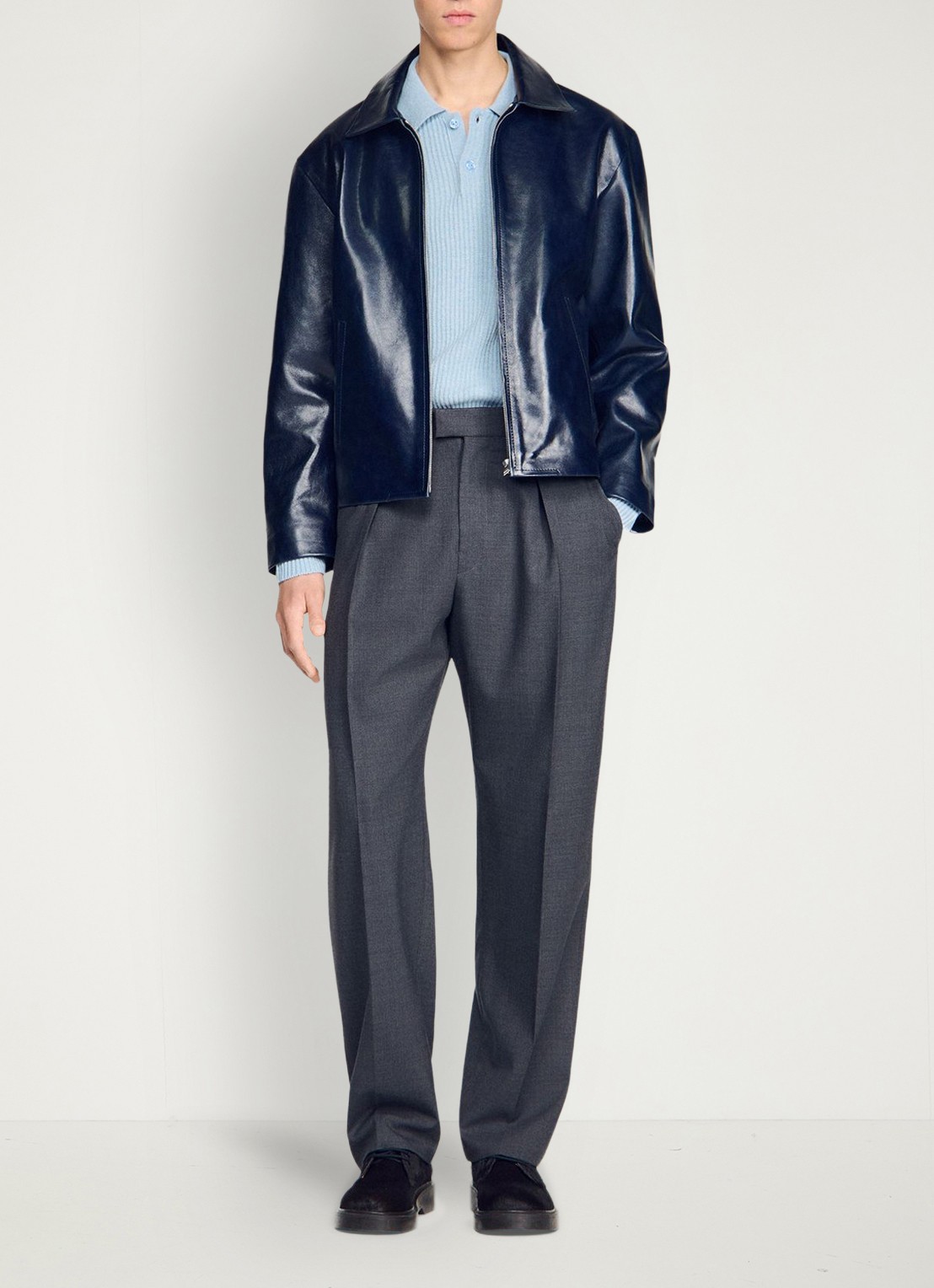 Sandro Jack van leer met steekzakken - voorkant 2 midnight blue / blauw