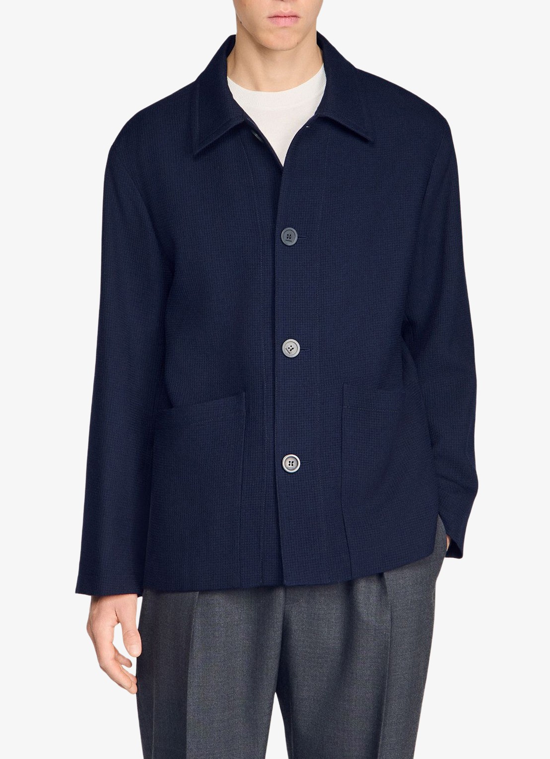 Sandro Jack van scheerwol met opgestikte zakken - detail 4 midnight blue / blauw