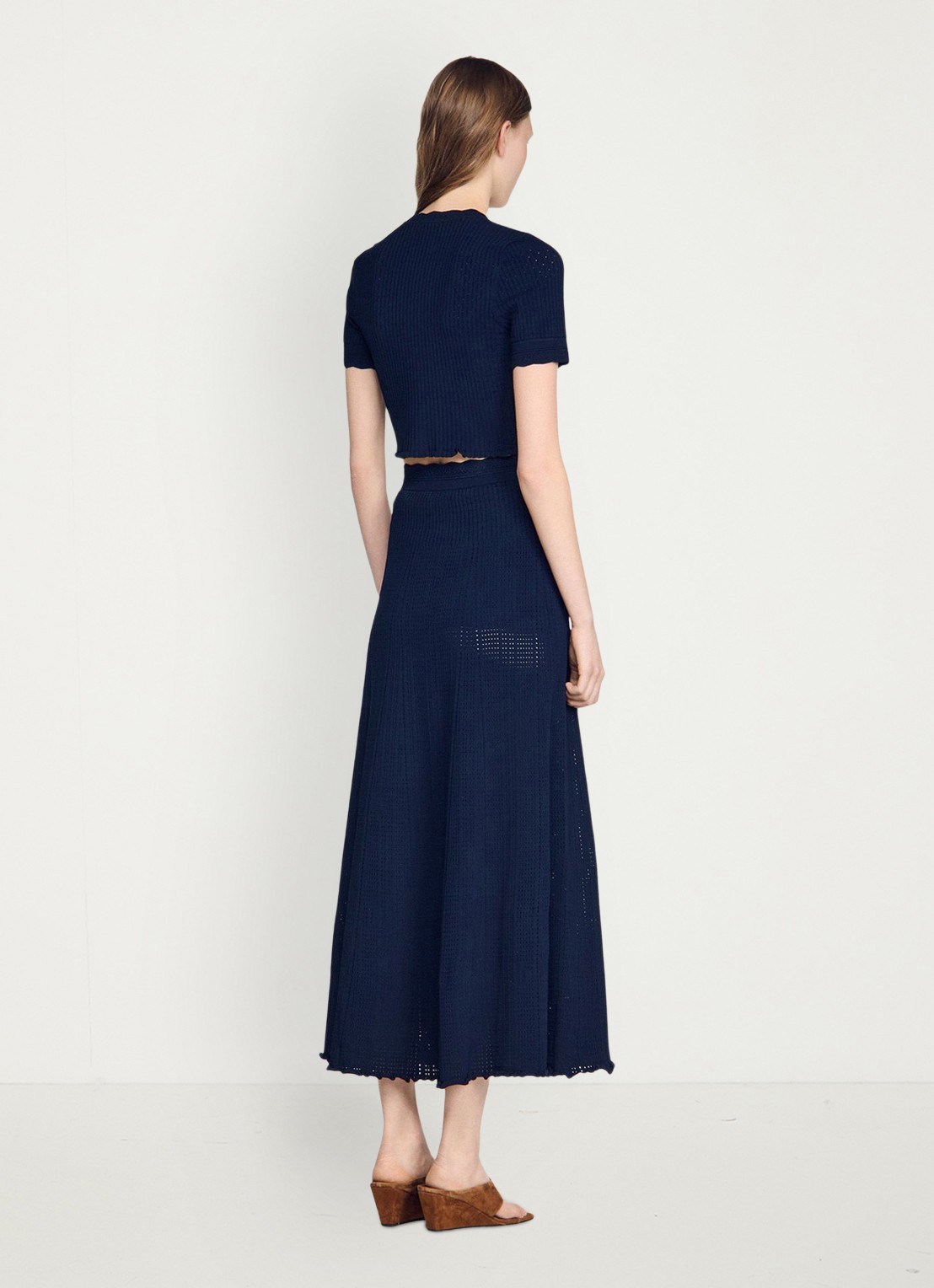 Sandro Kort gebreid vest met pointelle-details - achterkant 5 donkerblauw