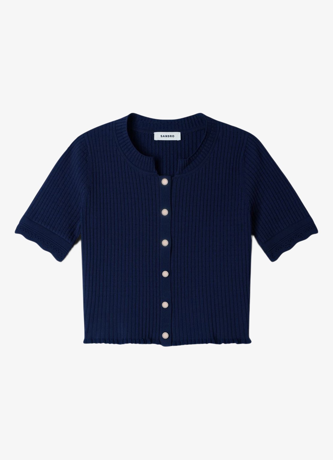 Sandro Kort gebreid vest met pointelle-details - voorkant 6 donkerblauw