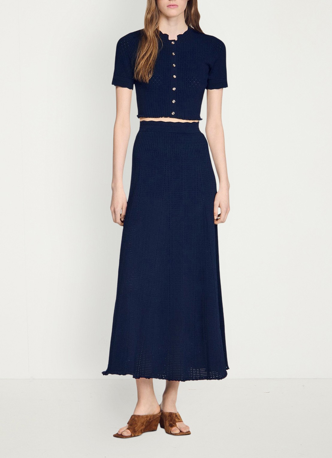 Sandro Kort gebreid vest met pointelle-details - voorkant 7 donkerblauw