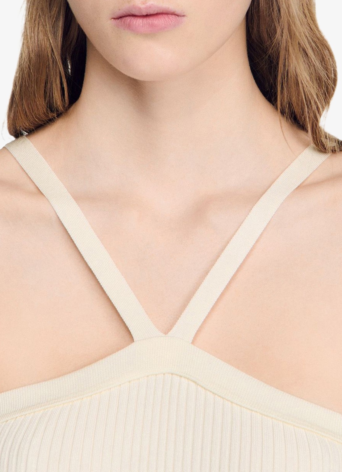 Sandro Korte ribgebreide top met gekruiste bandjes - detail 2 ecru / wit