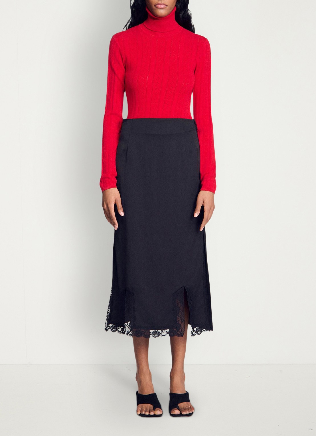 Sandro Lange rok met details van kant - detail 5 zwart