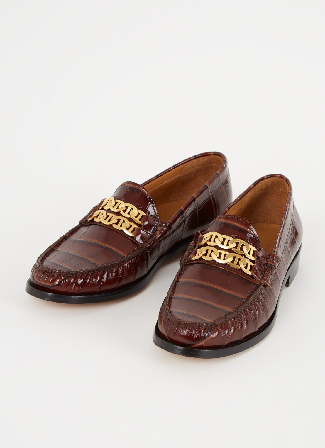 Sandro Loafer van leer met crocostructuur - detail 2 hazelnootbruin
