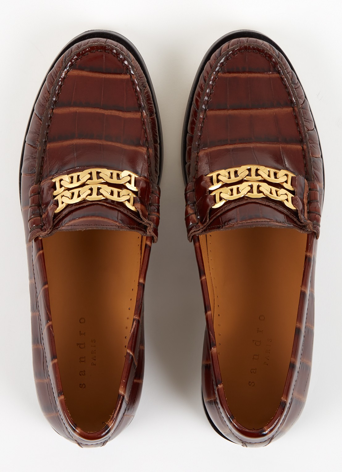 Sandro Loafer van leer met crocostructuur - detail 4 hazelnootbruin