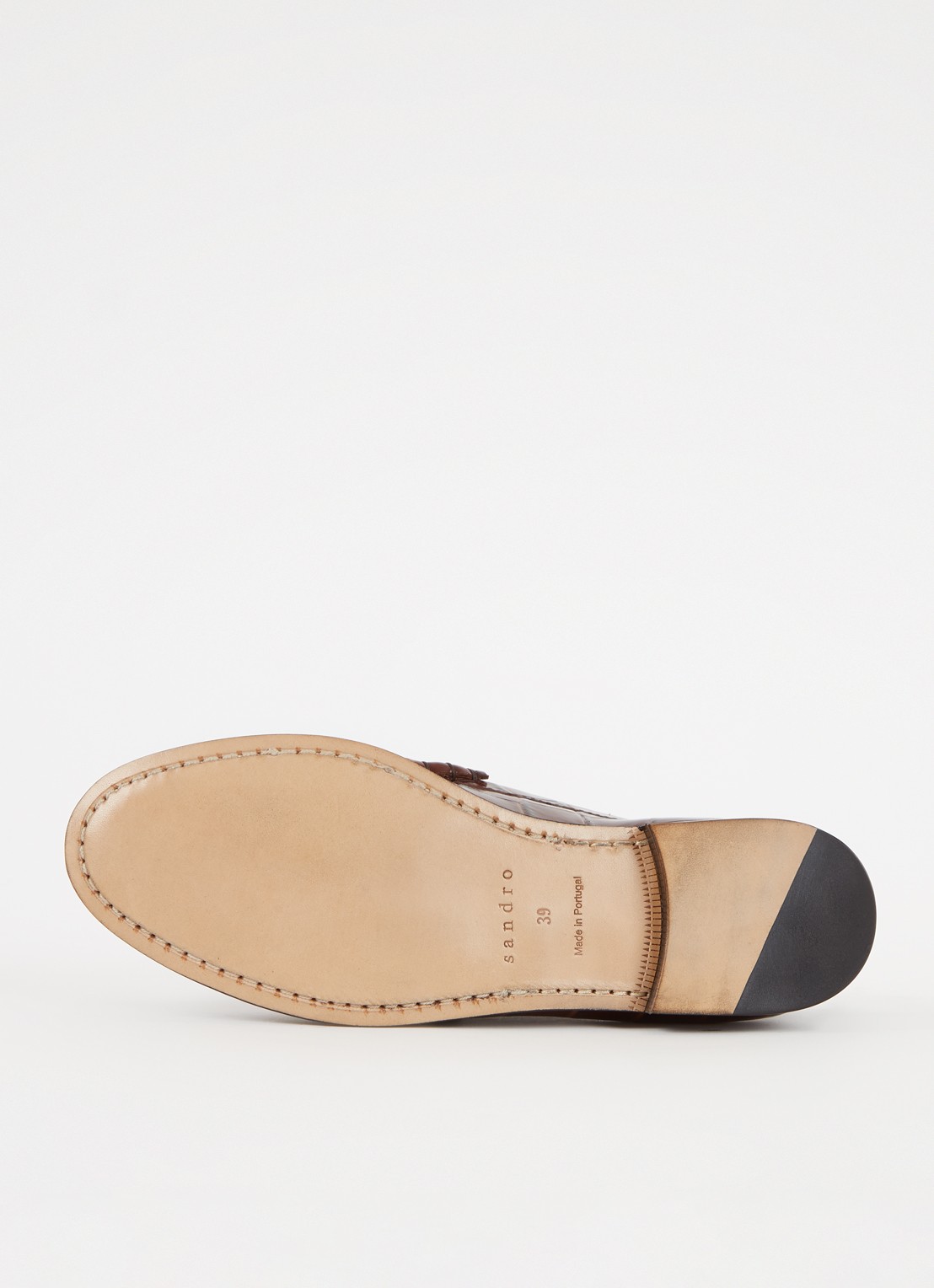 Sandro Loafer van leer met crocostructuur - detail 5 hazelnootbruin