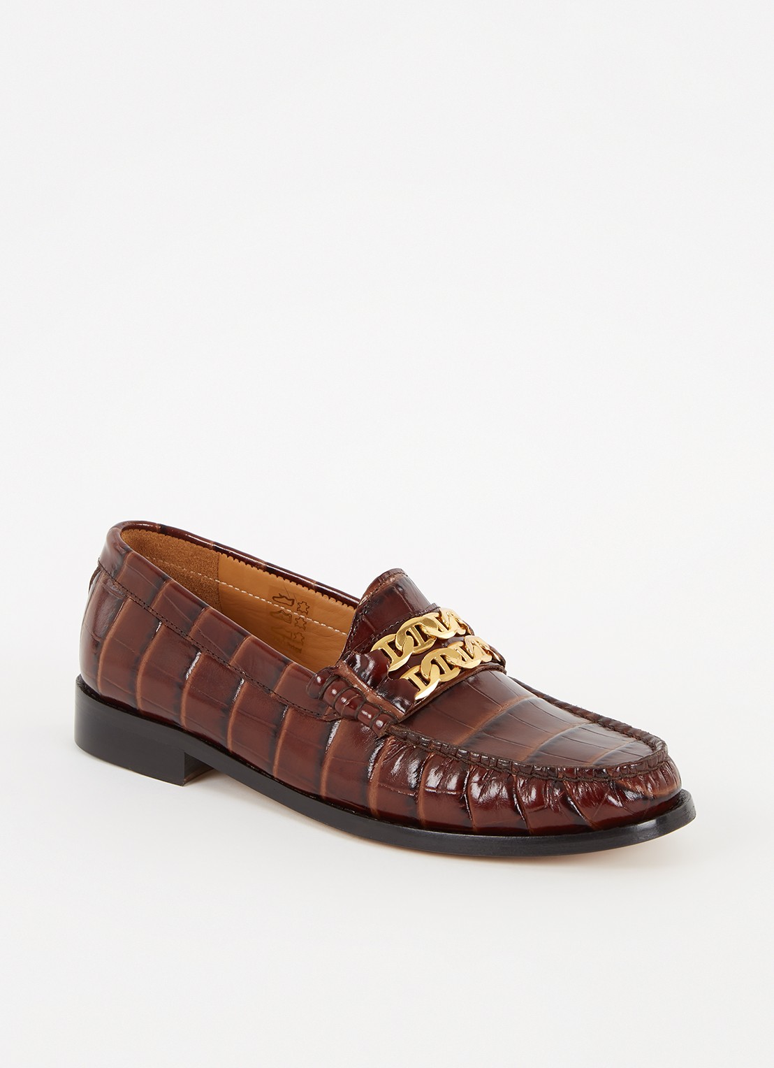 Sandro Loafer van leer met crocostructuur - voorkant hazelnootbruin