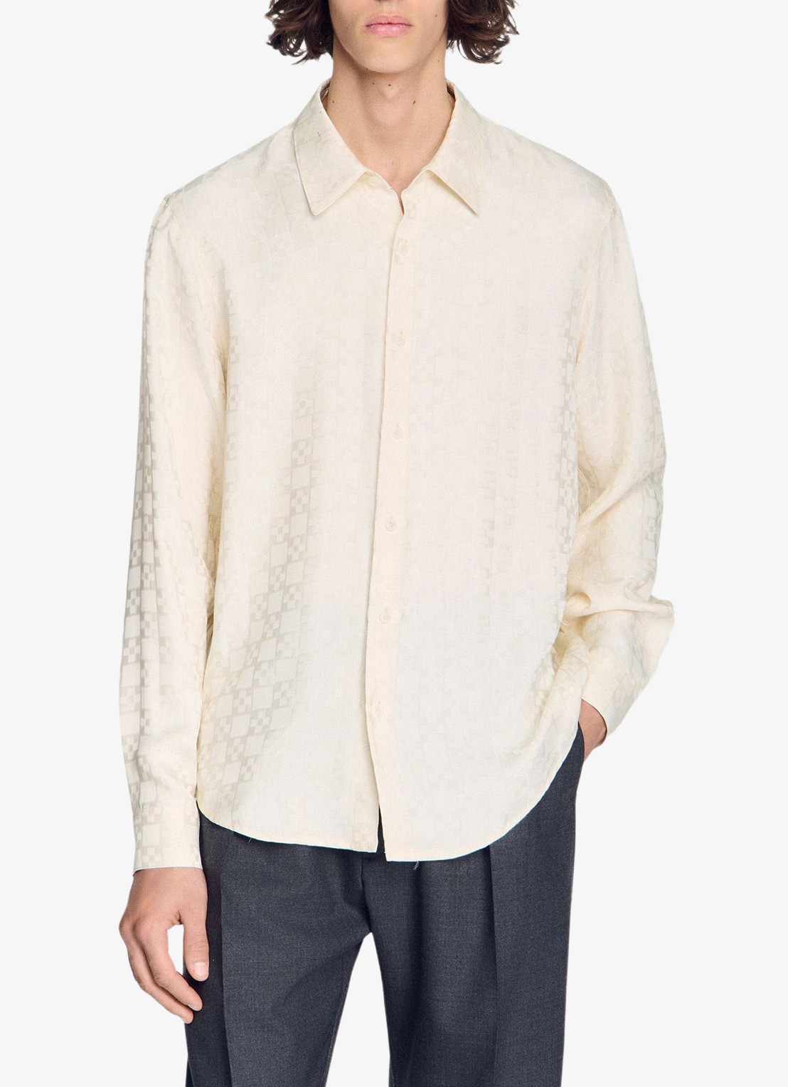Sandro Loose fit blouse met ruitdessin - detail 3 wit