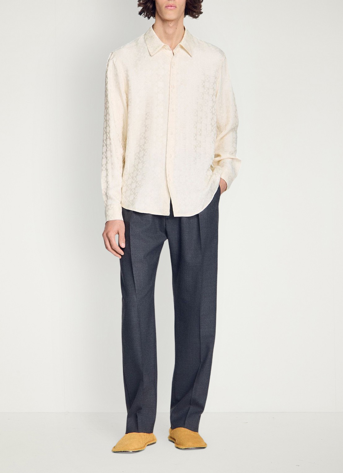 Sandro Loose fit blouse met ruitdessin - voorkant 2 wit