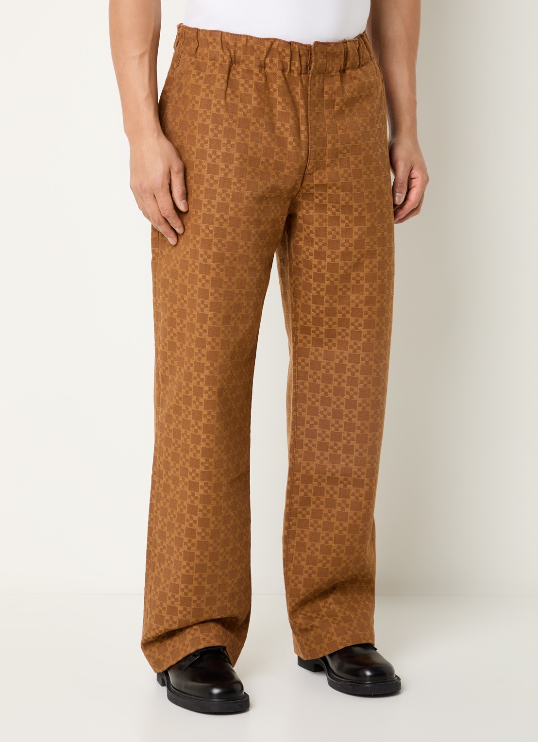 Sandro Loose fit broek van denim met ruit dessin  - detail 4 camel