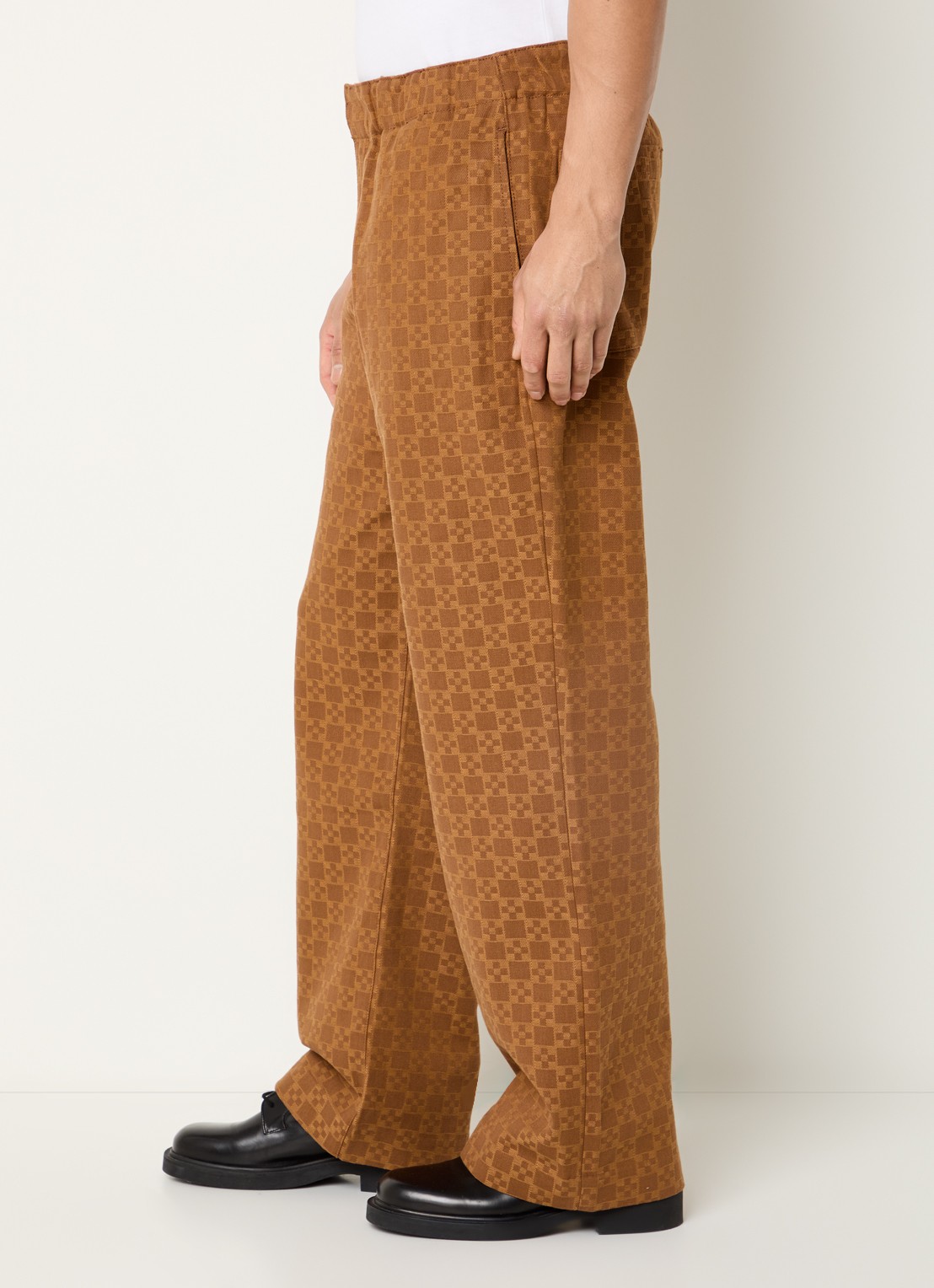 Sandro Loose fit broek van denim met ruit dessin  - detail 5 camel