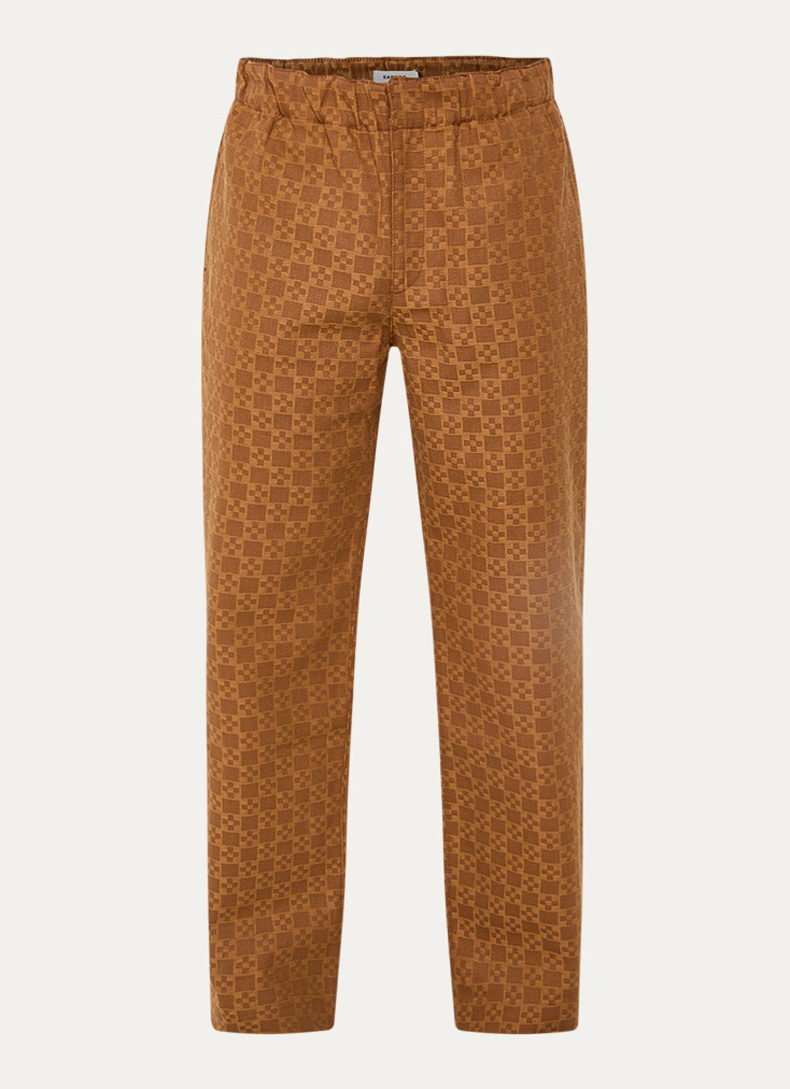 Sandro Loose fit broek van denim met ruit dessin  - voorkant 2 camel