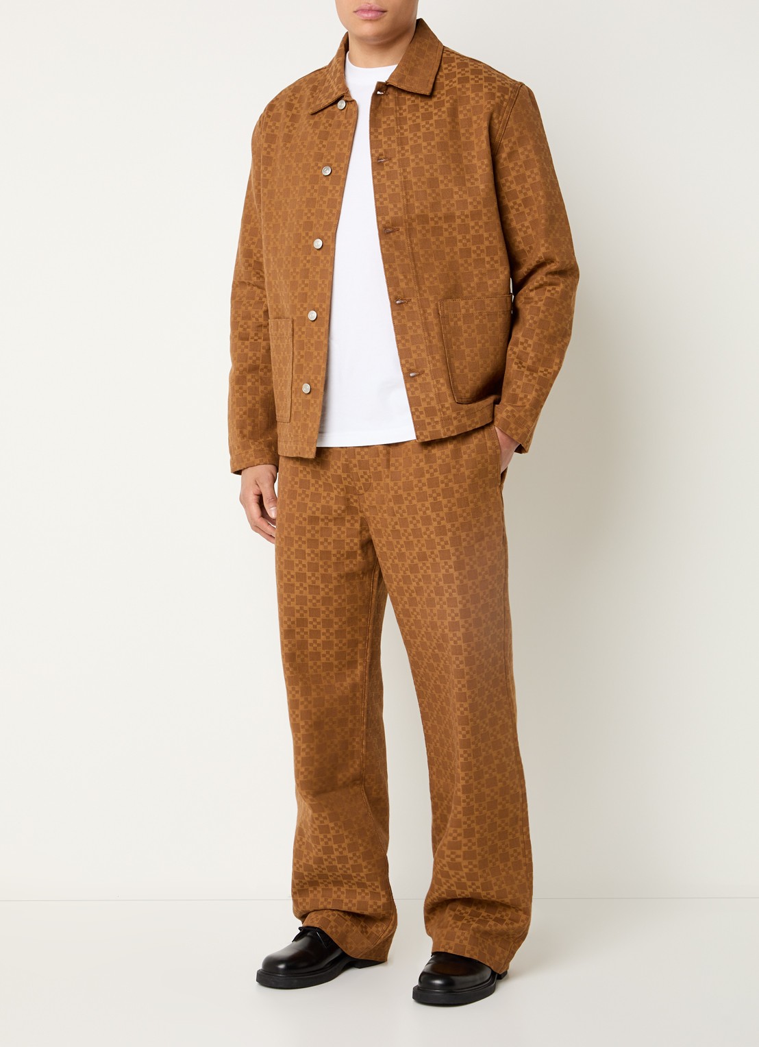 Sandro Loose fit broek van denim met ruit dessin  - voorkant 3 camel