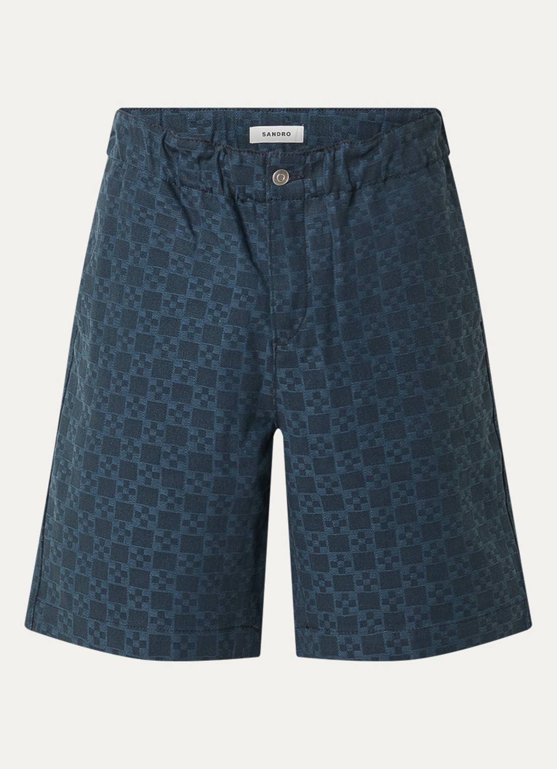 Sandro Loose fit korte broek van denim met ruit dessin - voorkant 2 petrol